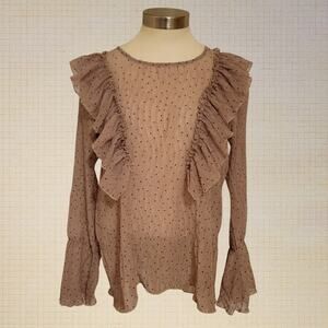 Mystree Sheer Ruffle Chiffon Polka Dot Bell Sleeve Blouse Small